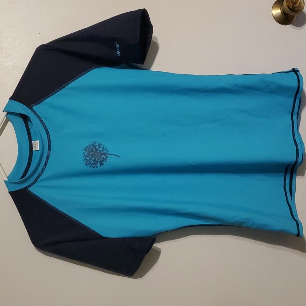 Swim top women's L blue colorblock shirt with UPF 50+